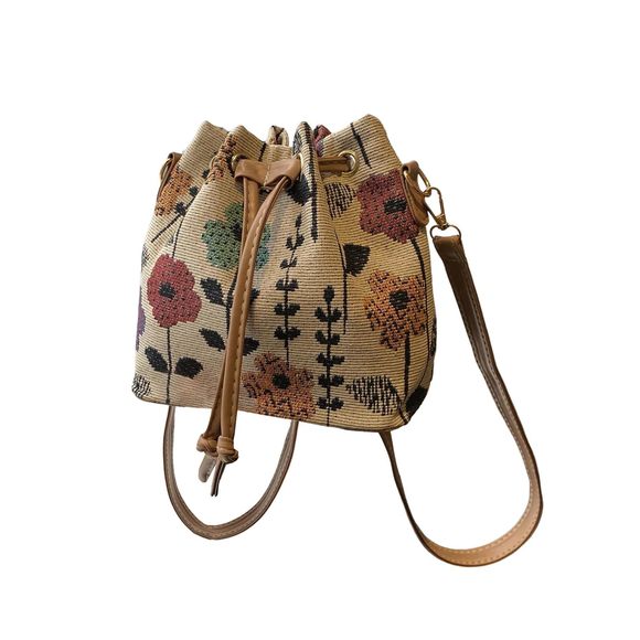 Floral Print Canvas Bucket Bag Drawstring Mini Crossbody Purses c: - Picture 1 of 6